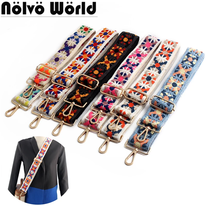 

2/4/10PCS 5cm Width Women Bag Wide Strap Fasteners Ethnic Embroidered Ribbon For Shoulder Belts Adjustable Replace Accessories