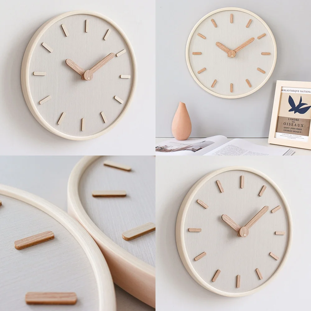 Japanese Style Minimalist Wall Clock Silent Wooden Clock for Living Room Modern Home Decor Natural Wood Design Nordic Style Real