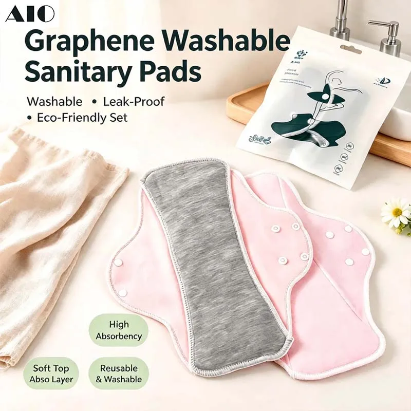 5Pcs Graphene Washable Reusable Sanitary Pads Absorbent Leak‑Proof Menstrual Pads Soft Comfort Durable For Women Postpartum
