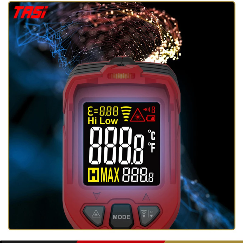 

TASI TA605A/B/C Digital Infrared Thermometer Non-Contact Termometro VA Color LCD Light Alarm Laser Positioning Temperature Meter