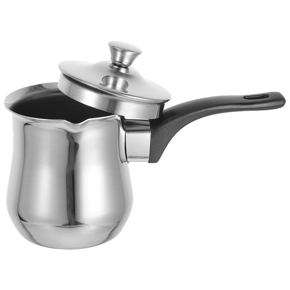 

Stainless Steel Turkish Coffee Pot Metal Butter Warmer Small Milk Frothing Pitcher Lid 540Ml Coffee Maker Pot Milk Warmer Butter