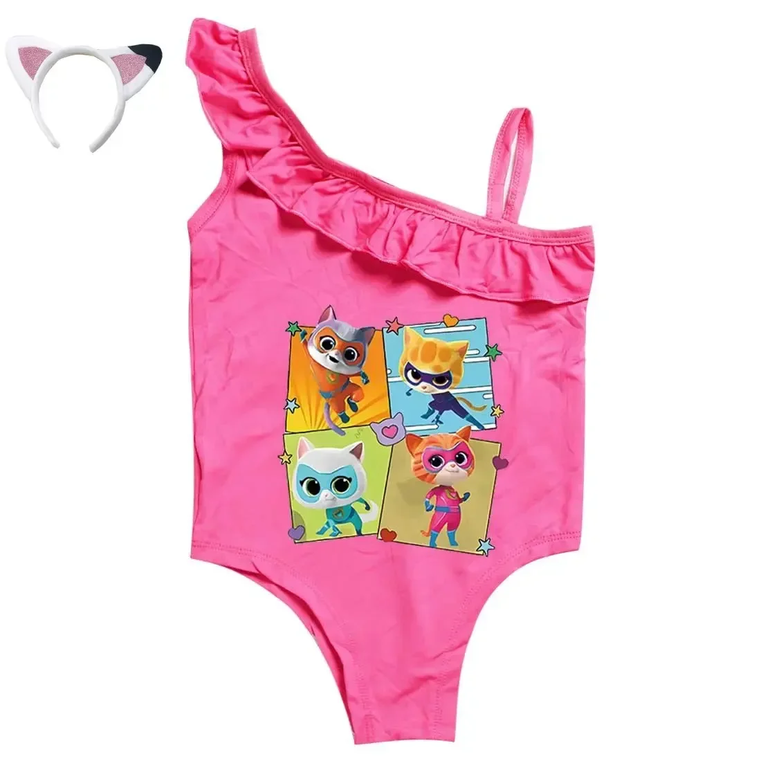 2024 Summer Cute Superkitties Swimwear Baby Girls Slim Swimsuit Kids Lovely One Piece Bathing Suit Children's BIKINI Beachwear