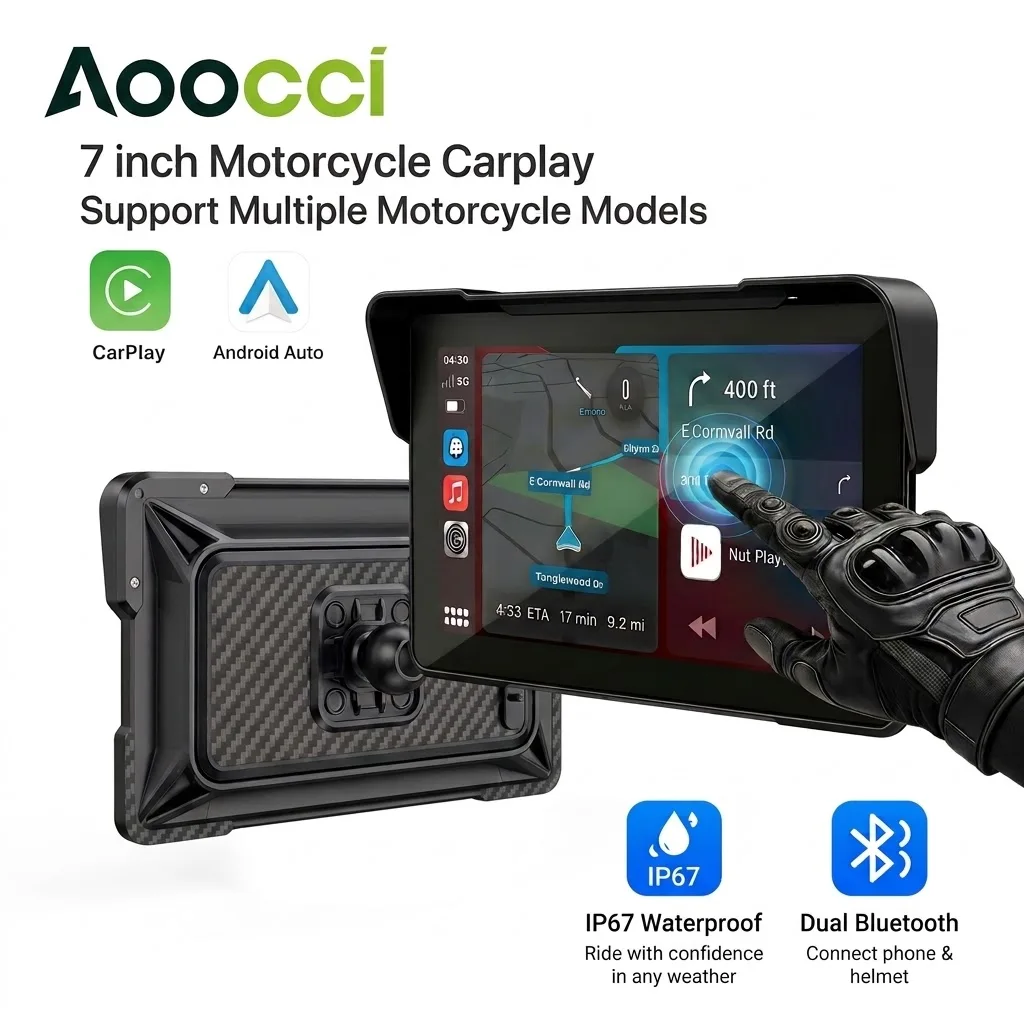 Aoocci C7 Motorcycle CarPlay 7-inch HD Touchscreen with Apple CarPlay & Android Auto Dual Bluetooth Carplay Para Motos IP67 TPMS
