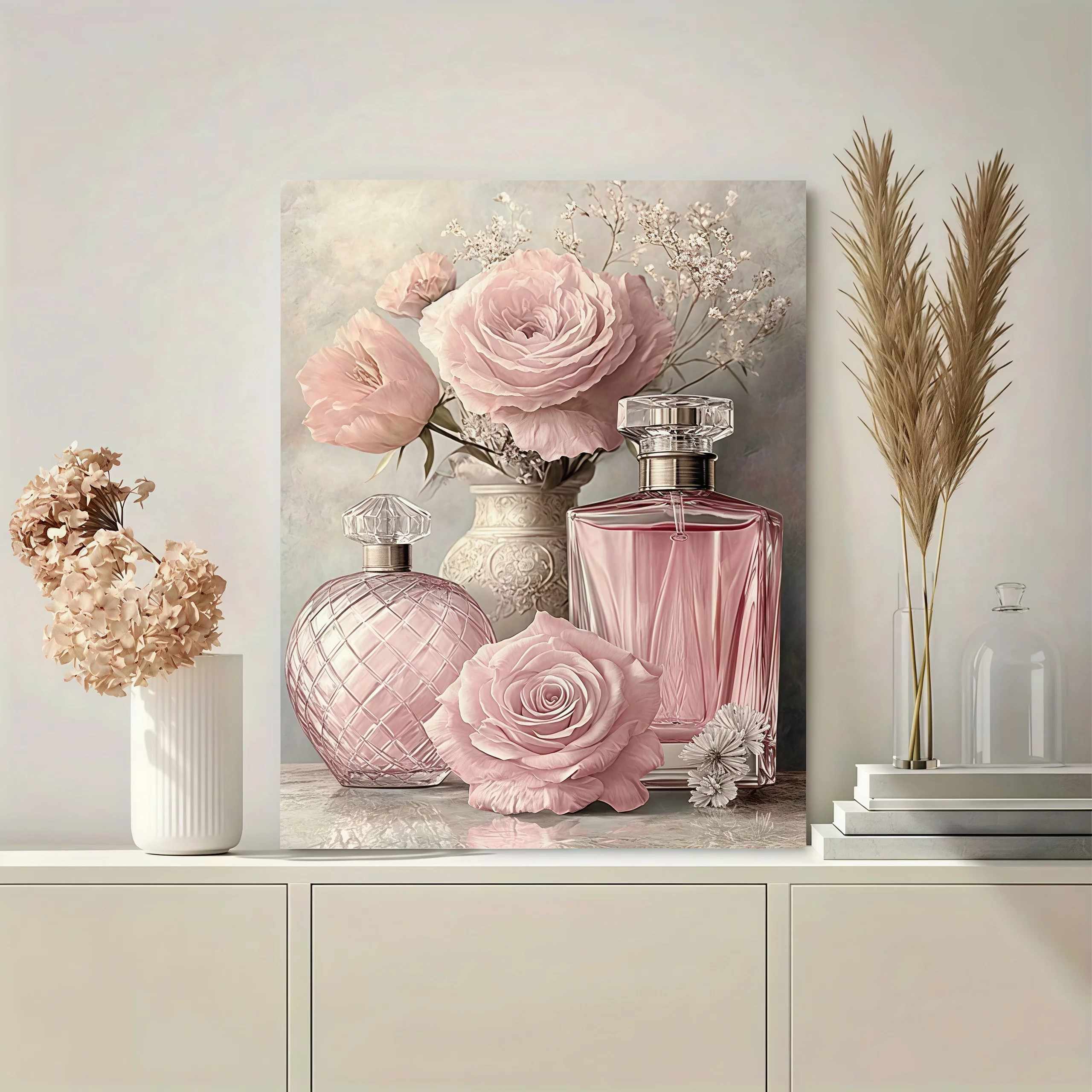 Vintage Pink Perfume Bottle Floral Canvas Art