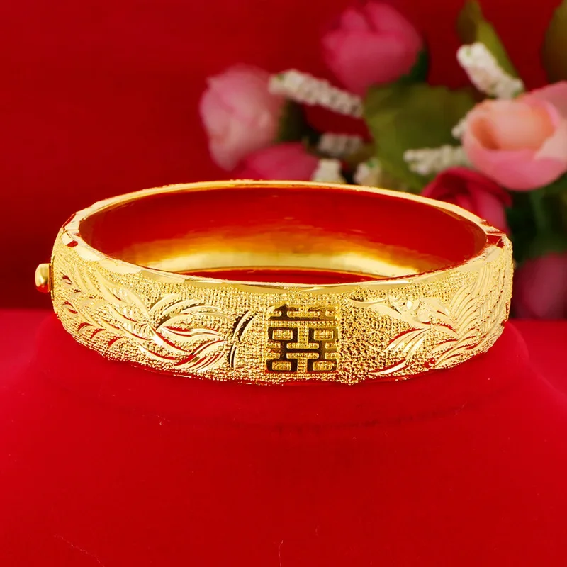 Classical Color 14 K Yellow Gold Bangle for Bridal Opening Bracelet Bangle Valentine\'s Day Wedding Engagement Jewelry Gifts