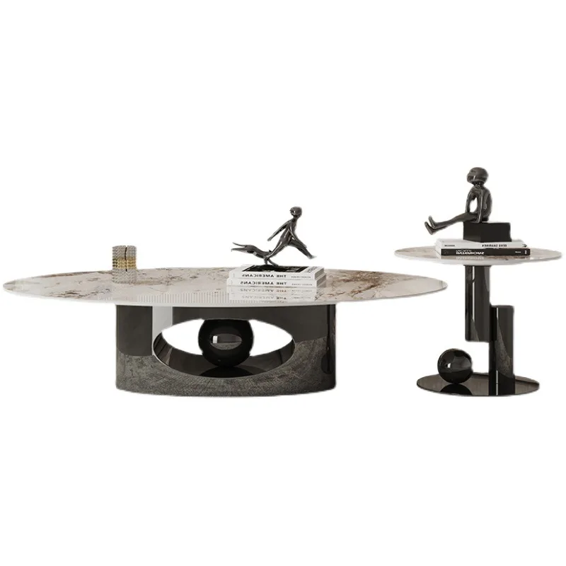 

Italian style, rock slab, coffee table, combination, oval, light luxury, living room, minimalist, stainless steel