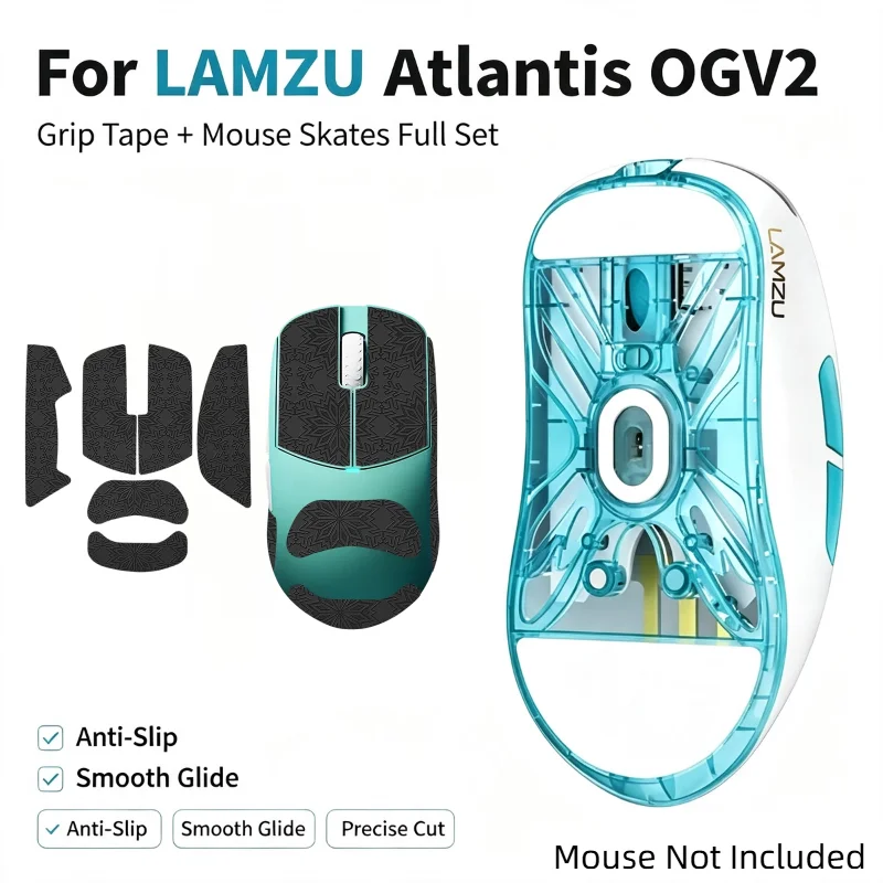 Anti-Slip Sweat Absorbing Grip Tape & ICE Mouse Skates Feet Full Kit, Protective Film Gaming Accessories For LAMZU Atlantis OGV2