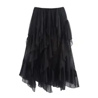 Midi Skirt Women's Faion Design Layered Decoration mid Waist Spring Summer New Arrival Skirts Asymmetric Polyester Casual - Image 2
