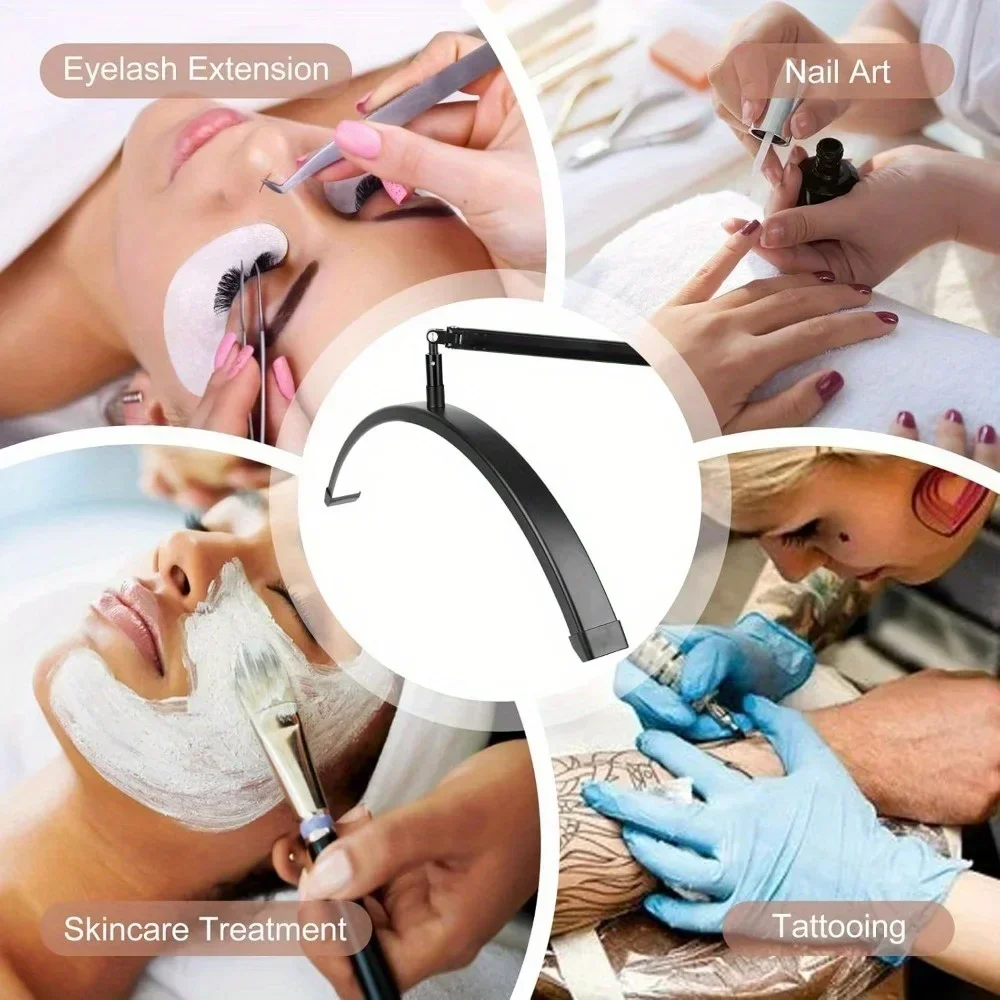 Luz de meia lua com rodas, lâmpada de meia lua de 23 polegadas com suporte para telefone, luz LED para manicure, extensão de cílios