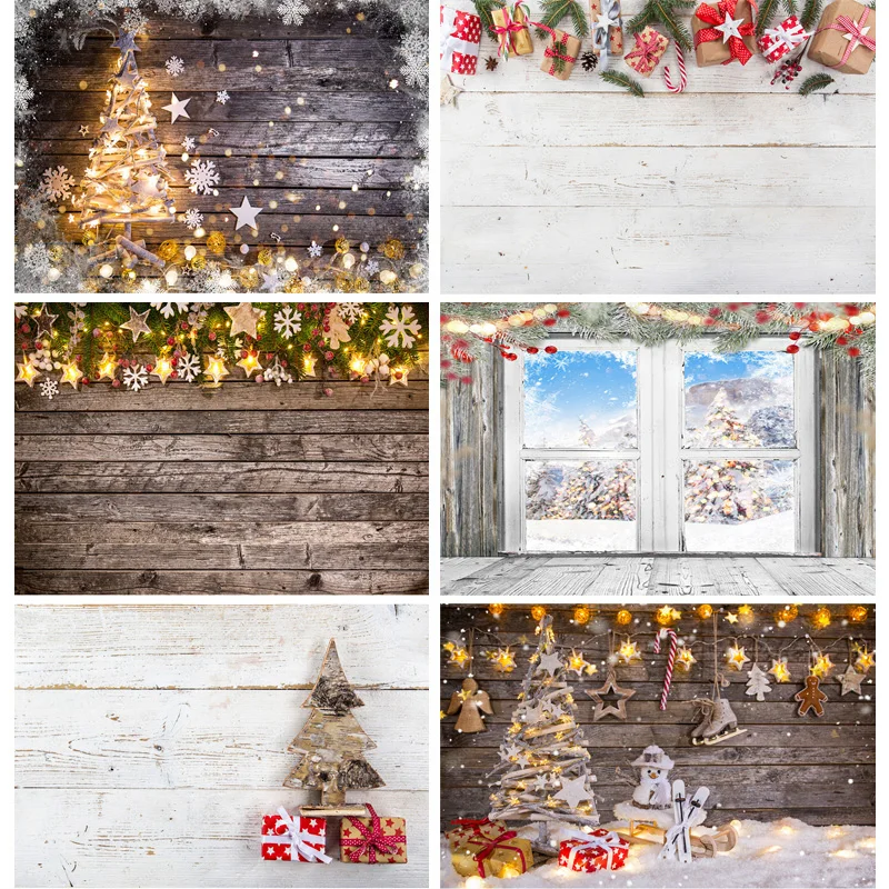 

SHUOZHIKE Christmas Wooden Planks Theme Photography Background Snowman Portrait Backdrops For Photo Studio Props MMSD-04