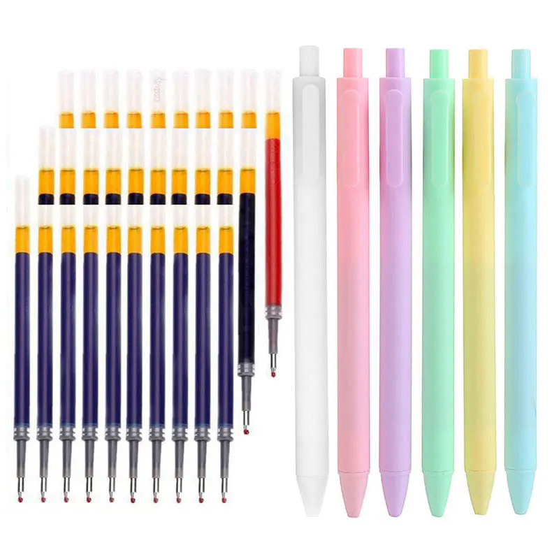Macaron Candy Color  Retractable Gel Pen Refills Rod Set 0.5 mm Ballpoint Pens Kawaii Press pen for School&Office Writing Statio