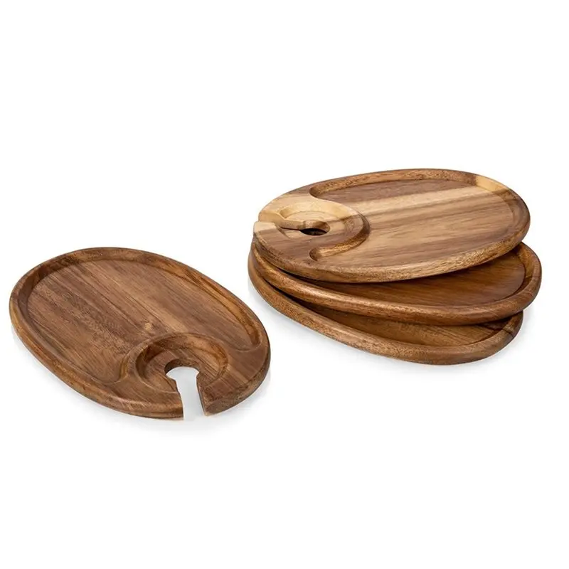 

KYCOR-Wooden Plates With Holder, Cocktail Plates For Charcuterie Boards For Wine And Cheese Parties, Serving Trays For Cheese Bo