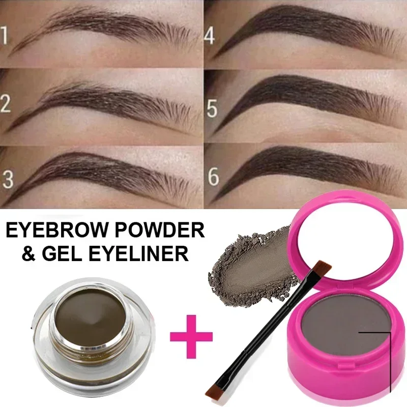 Matte Eyeliner Eyebrow Cream Gel 2 in 1 Waterproof Long Lasting Contouring Brown Black Brow Cream with Brushes Makeup Cosmetics