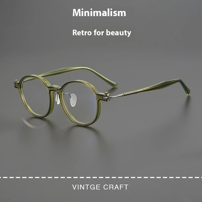 Armação de óculos de titânio puro retrô ultraleve, óculos de prescrição personalizados feitos de fibra de acetato japonês, óculos multifocais