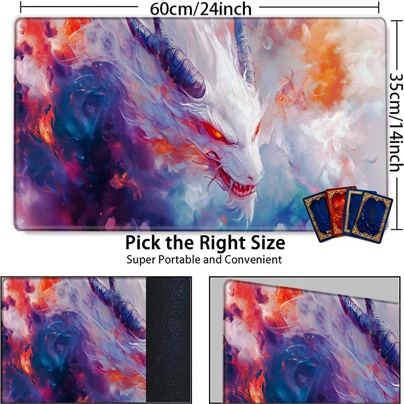 Fierce White Dragon, Red-Eyed Dark Spot - 14x24 inch collectible card game table mat, vortex cloud non-slip mouse pad