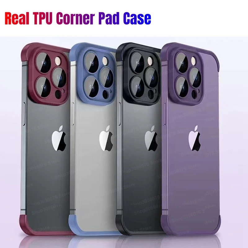 Lens Protector Corner Pad Case For iPhone 14 Pro Max 14Plus 100% Real Bare TPU Silicone Cover For iPhone 12 15 16 Pro Max Cover image 6
