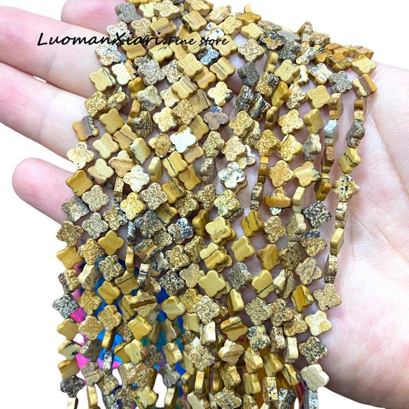 Natural Stone 6-7MM Clover Picture Jasper Loose Flower Spacer Beads for Jewelry Making DIY Earrings Bracelets Charms Accessories