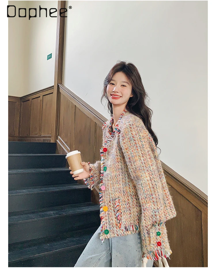 Giacca con frange di colore dolce temperamento donna primavera autunno nuova moda grazioso cappotto cardigan lavorato a maglia allentato monopetto