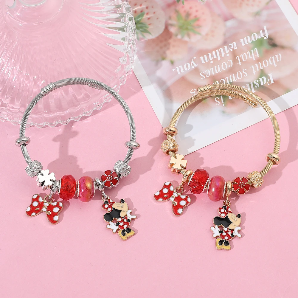 Disney Series Fashionable Cute Mickey Mouse Mickey Red Butterfly Pendant DIY Flower Versatile Beaded Bracelet