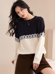 Knitted Sweater Women Autumn New Fashion Contrasting Color Casual Versatile Long Sleeved Tops Lazy Style Pullover Sweater