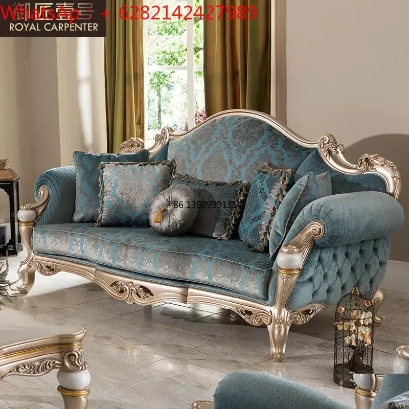 European fabric sofa combination French court solid wood carved neo-classical villa living room furniture