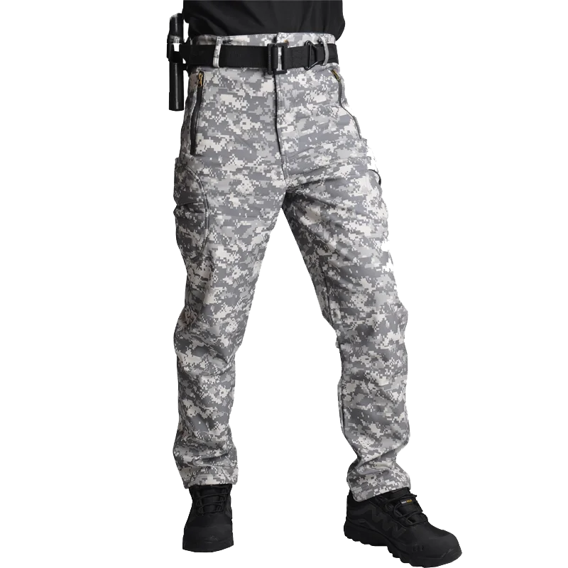 HAN WILD Men's CamouflageTrousers Fleece Cargo Pants Softshell Tactical Airsoft Pants Waterproof Hunting Hiking Warm Trousers