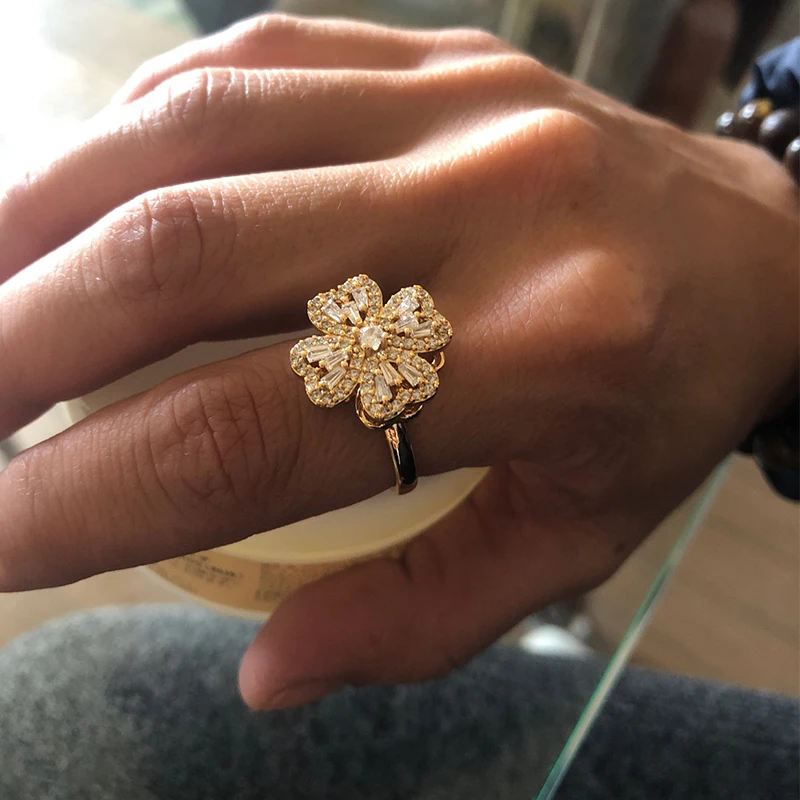Women's Adjustable Stainless Steel Clover Wedding Ring