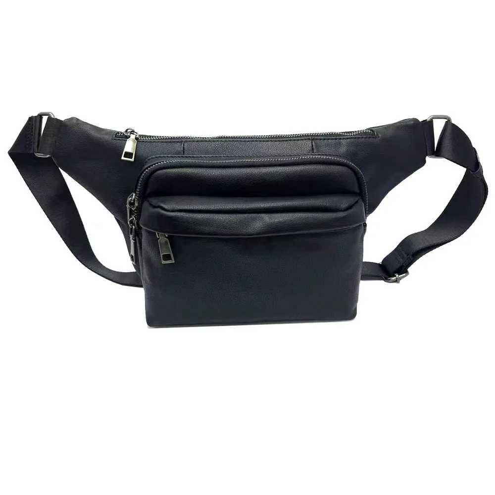 Men's Genuine Leather Crossbody Bag - European & American Fashion Chest Bag for Outdoor & Casual Use, Black Leather Shoulder Bag