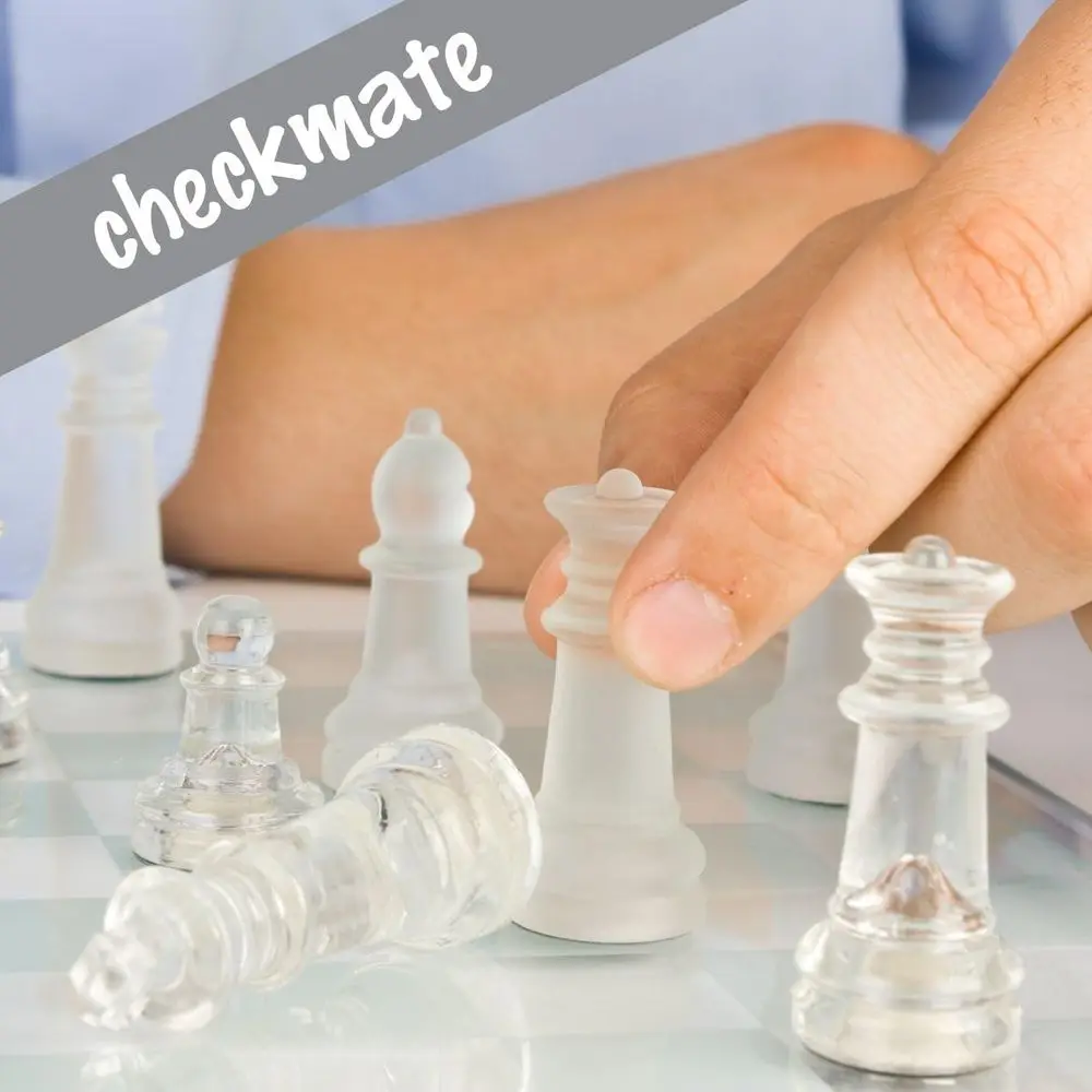 14 Premium Glass Chess Set - Stylish & Durable - 32 Frosted & Clear Pieces - Felted Bases - Portable & Stable for Enthusiasts