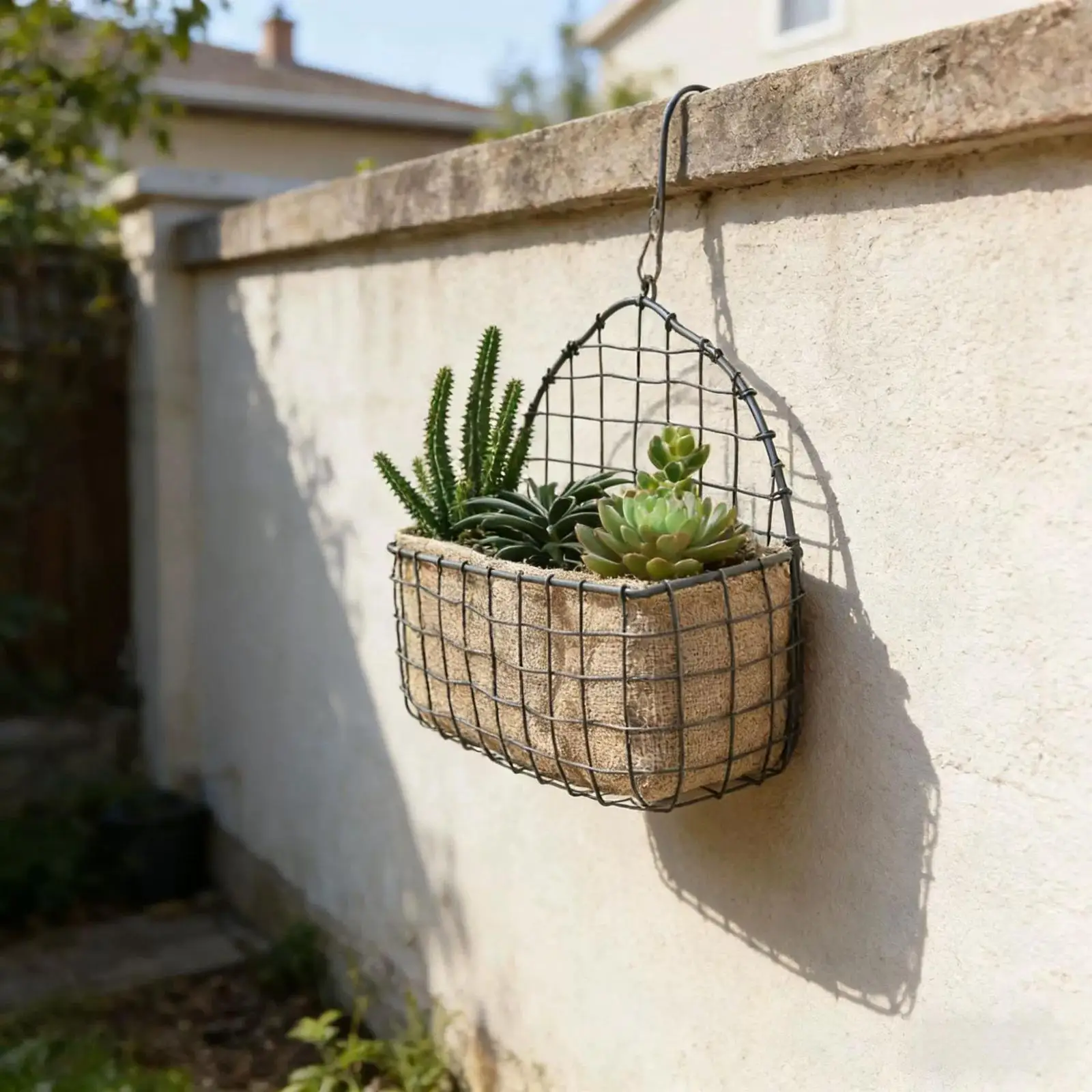

Iron Wire Hanging Basket Flower Basket with Linen Liner for Wedding