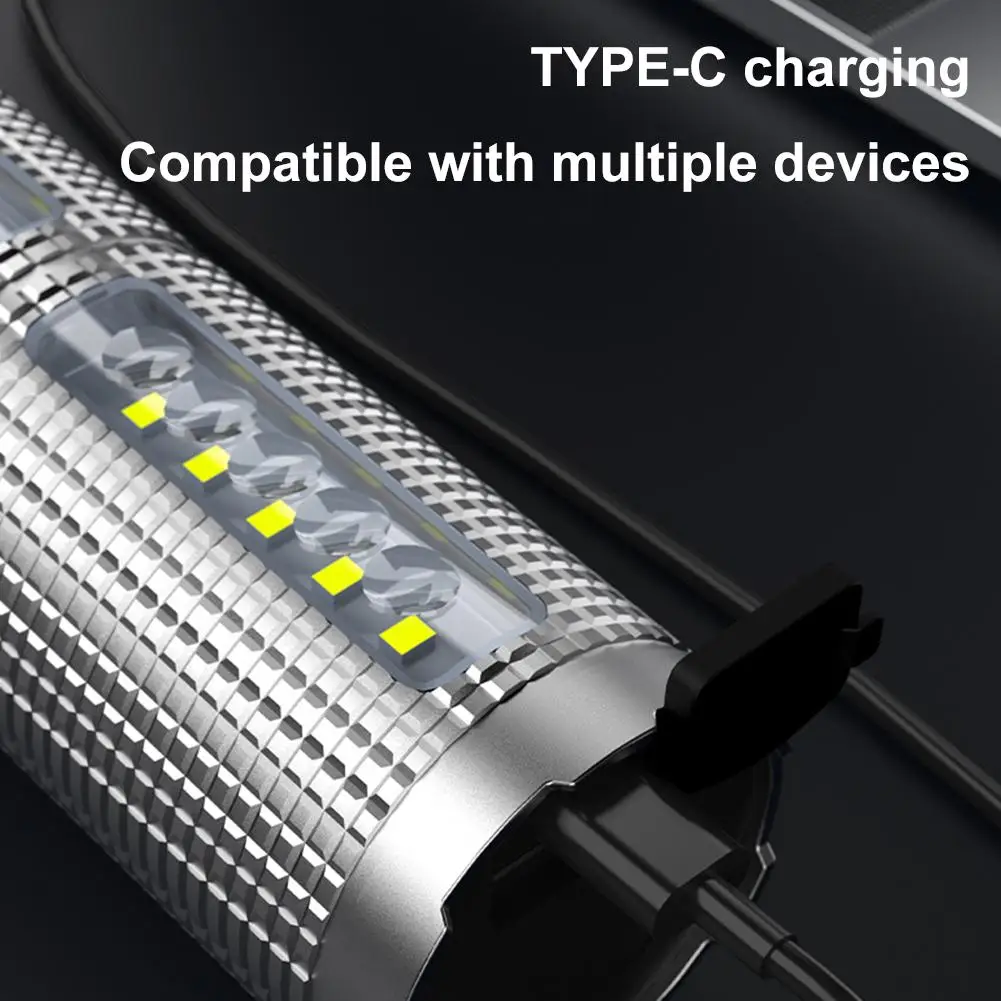 1pc Handheld Type-C Rechargeable LED Flashlight Waterproof Side Light Work Camp Light Aluminum Alloy Powerful Headlamp Emergency