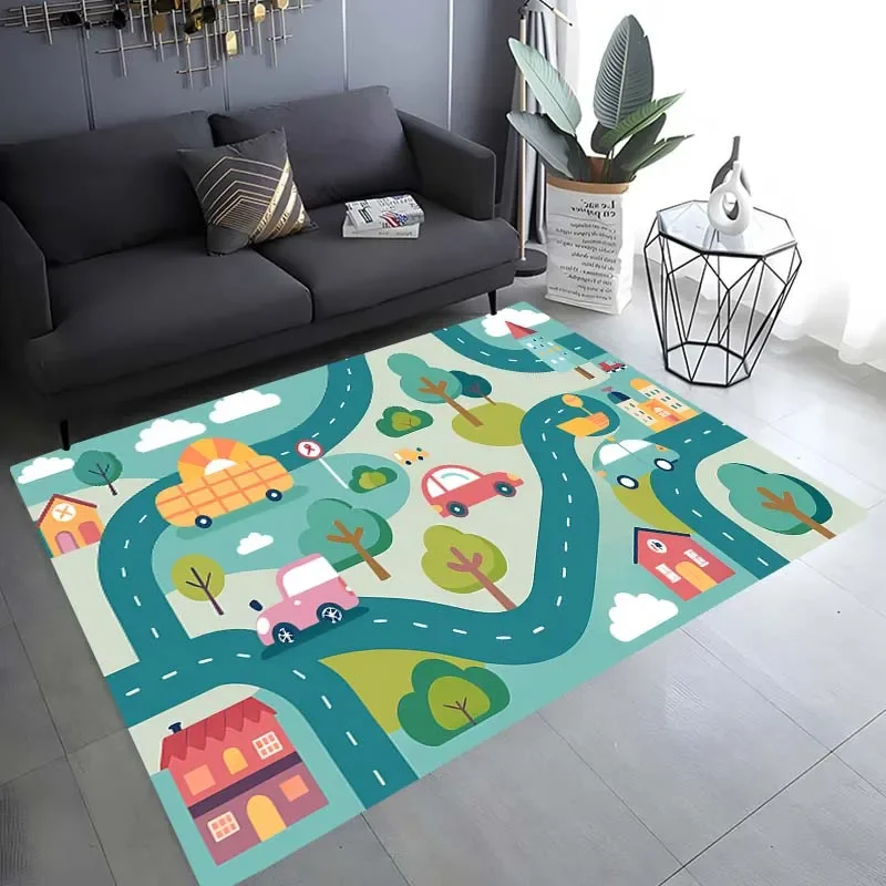 Child Playmat Highway Simulated City Traffic Playroom Area Rug,Carpet for Home Living Room Bedroom Sofa ,kids Non-slip Floor Mat