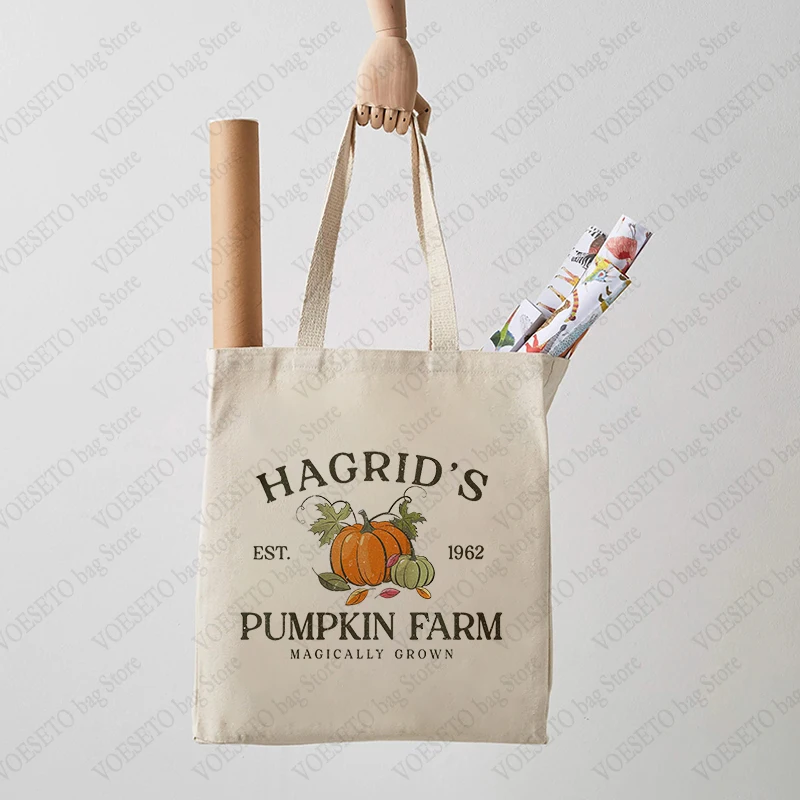 Pumpkin Farm Canvas Tote Bag Aesthetic Cute Pumpkin Shopping Bag Grocery Reusable Casual Handbag Large Capacity Shoulder Bags