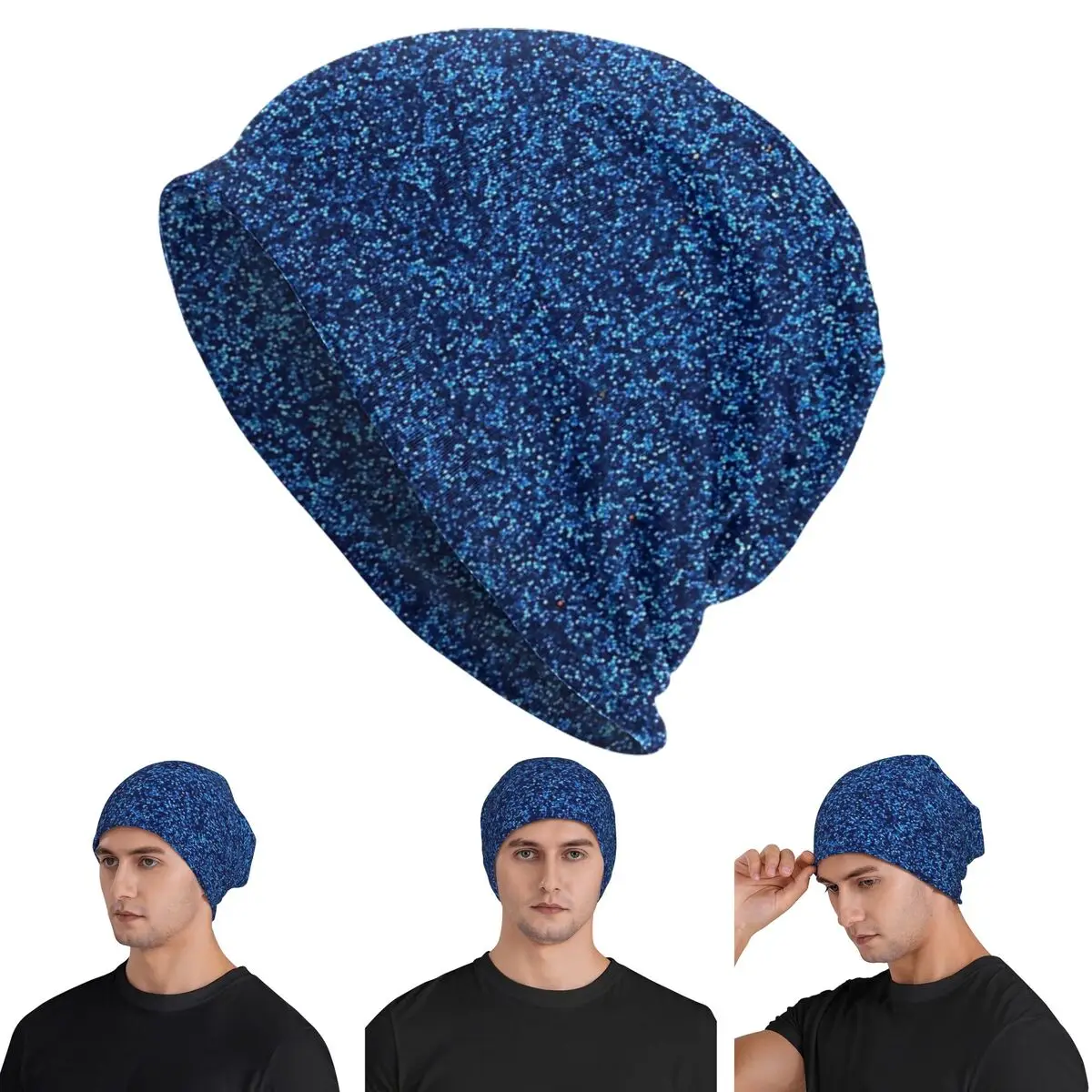 

Маленькие синие блестящие шапки Skullies, теплые осенне-зимние уличные шапки, вязаные шапки для мужчин, женщин и взрослых