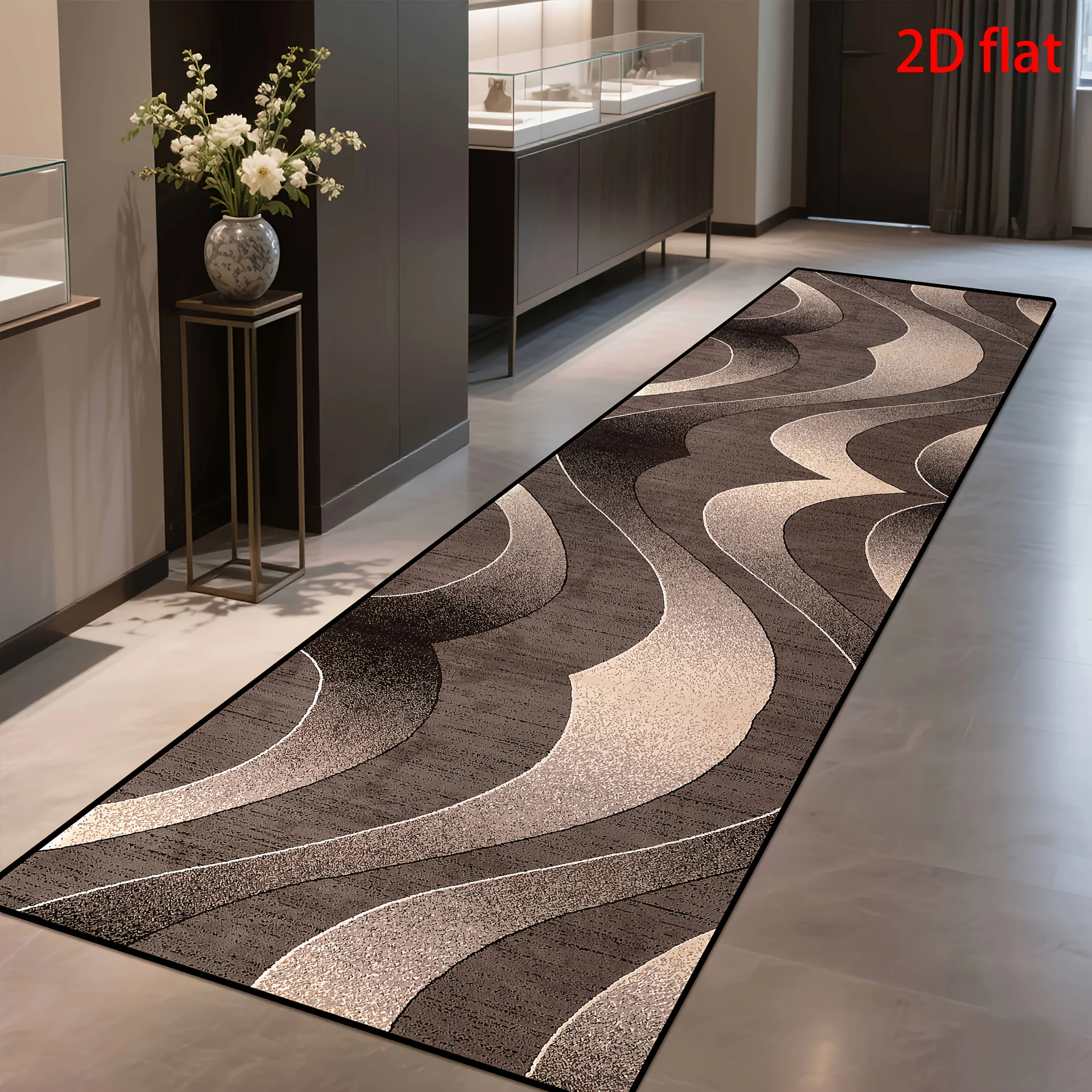 Tapis de couloir gris brun à texture ondulée, design abstrait moderne, tapis d'intérieur pour couloir, chambre, entrée, décoration d'appoint