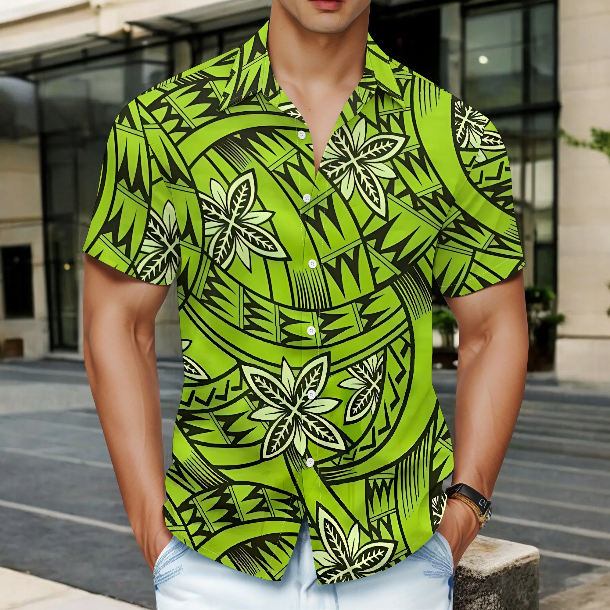 

YEAE Tribal Totem Pattern Shirt for Men Summer Casual Short Sleeve Top