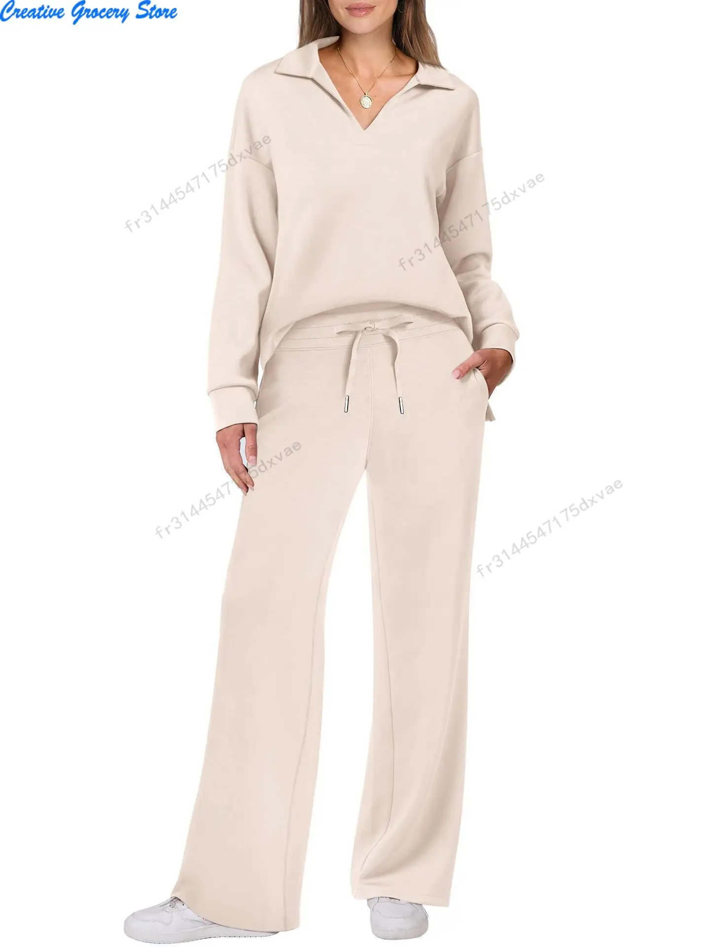 مجموعة سراويل نسائية غير رسمية جديدة للخريف والشتاء أوروبية وأمريكية بأكمام طويلة برباط بلون سادة #2