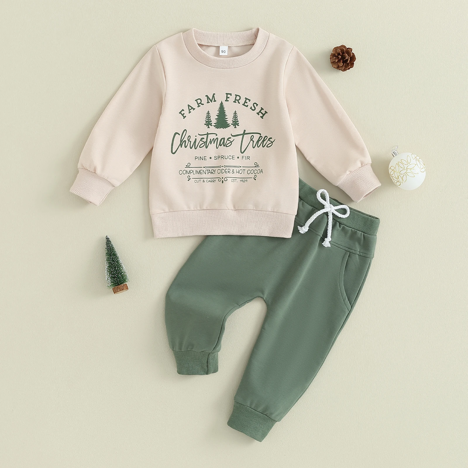 Baby Boy 2 Piece Outfits Christmas Letter Print Long Sleeve Sweatshirt Elastic Pants Xmas Outfits Toddler Kids Winter Clothes