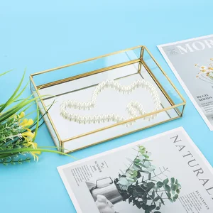 Vintage Cosmetics Storage Box, Schmuck Organizer -Tablett, Metallglas, Goldschale, Kosmetik -Displayboxen 11 Hauptverkäufe Goldener Jahrgang - №12