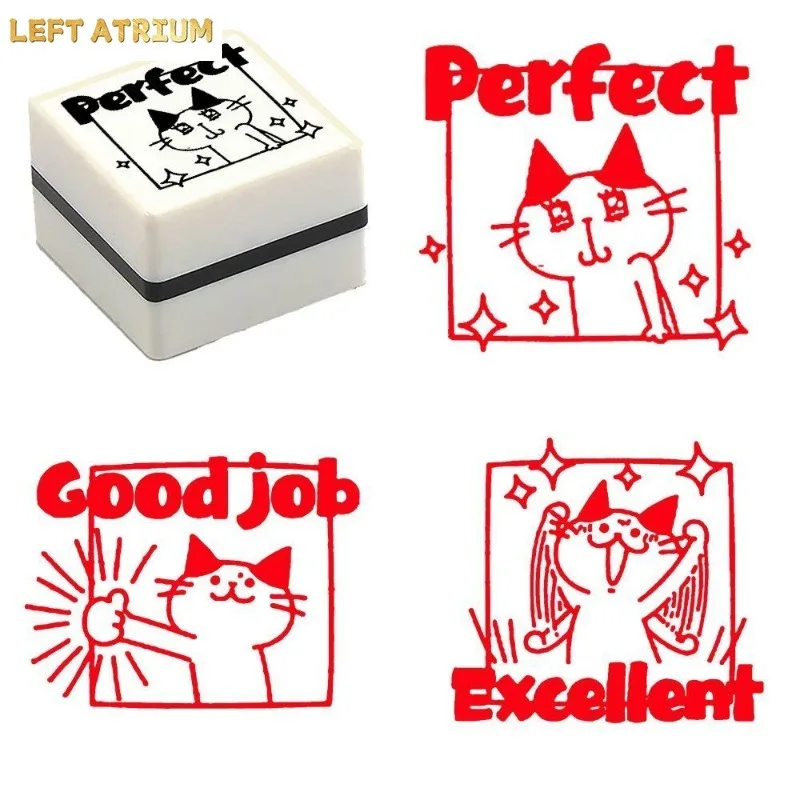 1 Set Cute Cat Cartoon Stamps Teacher Teaching Encouragement Stamps Self Inking Stamps Square for Scrapbook
