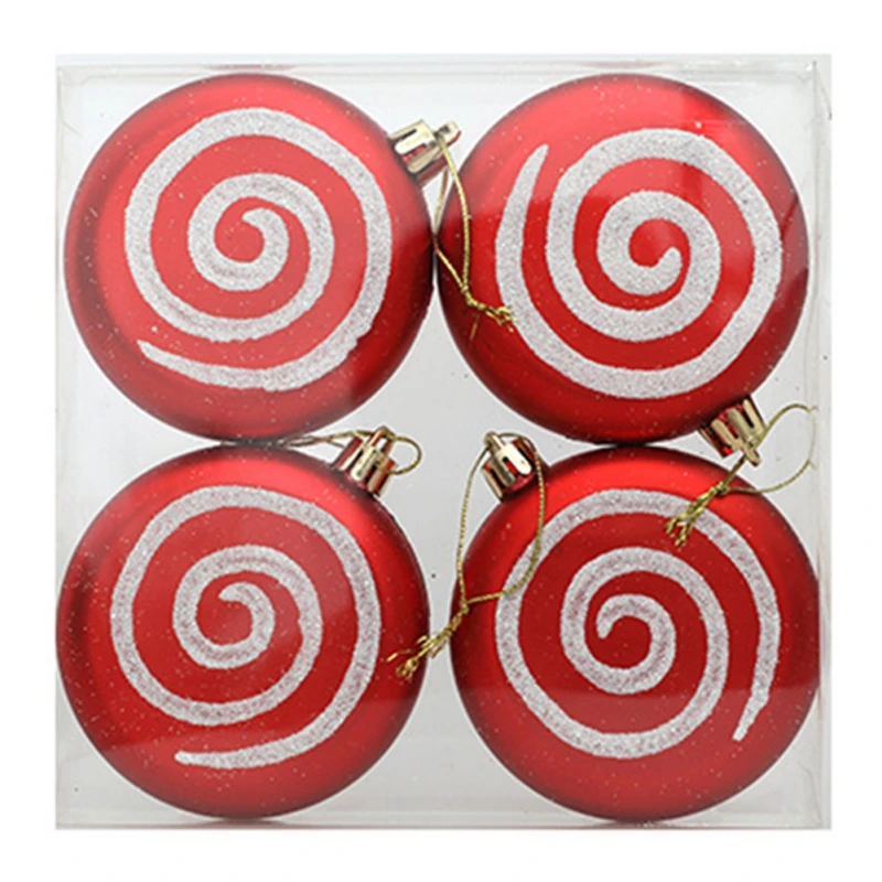 4pcs Red and White Pendant Christmas Decoration Electroplated Painted Round Cake Hanging Decoration Scenario Shows Home Decor