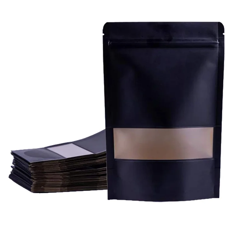 

2000Pcs/Lot Black Kraft Paper Frosted Window Bag Stand up Snack Cookie Tea Coffee Packaging Bag X-mas Paper Gift Pouch Wholesale