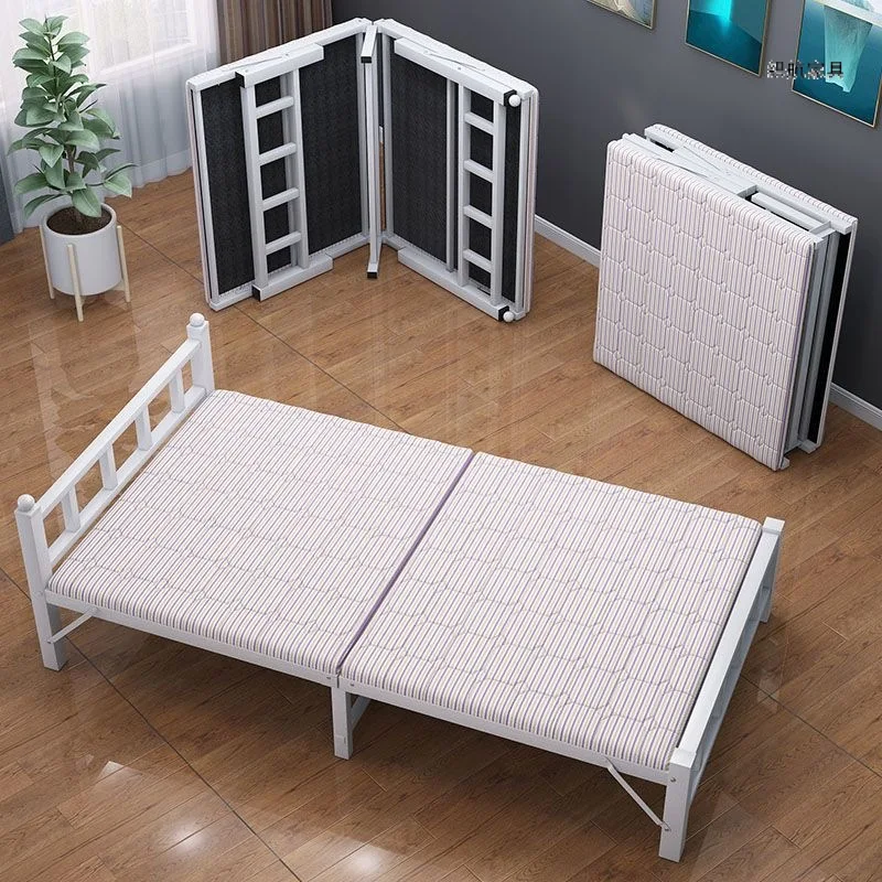 Lit pliant simple pour bureau à domicile, pause déjeuner, location économique, maison, simple, portable, en fer et en bois