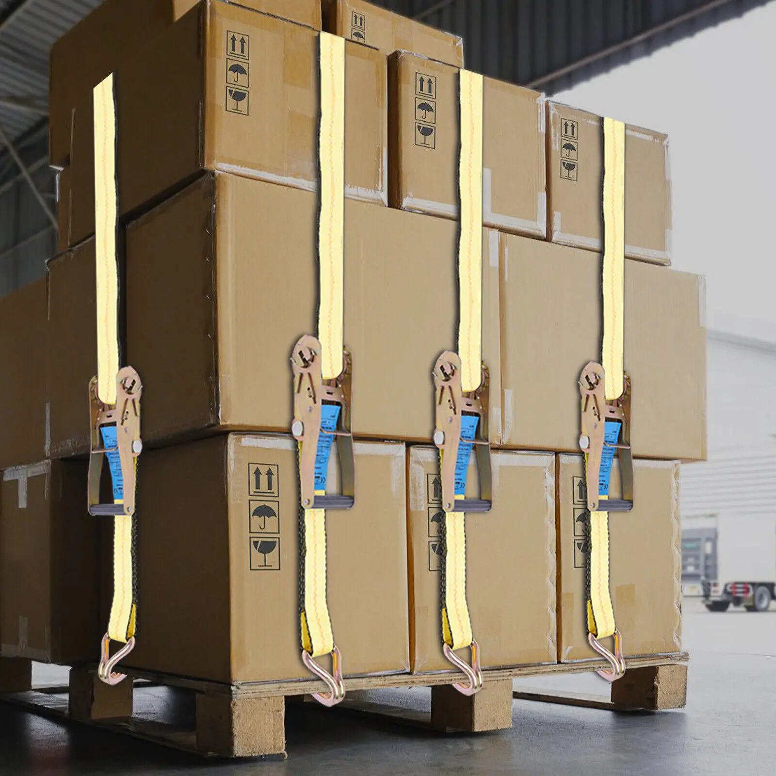 

4Pcs Ratchet Lashing Straps & Fasteners,Tie Down Straps Ratchet Double J Hook Heavy Duty 4990kg/11000lbs