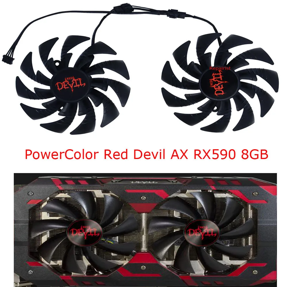 PLD10015B12H,2ชิ้น/เซ็ต DIY 95มม., ตัวทำความเย็น GPU, พัดลมการ์ดวิดีโอ,สำหรับ Powercolor RX 580 8G V2,สำหรับรุ่น powerdevil RX 590 8G X PLUS