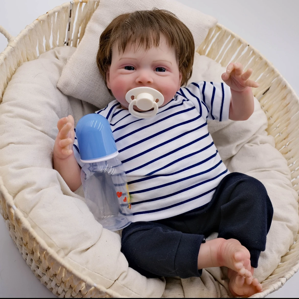 48cm 리얼리스틱 리본 신생아 인형 - 정교한 수제 예술 인형, 3D 피부 질감, 뿌리진 머리카락, 보이는 정맥