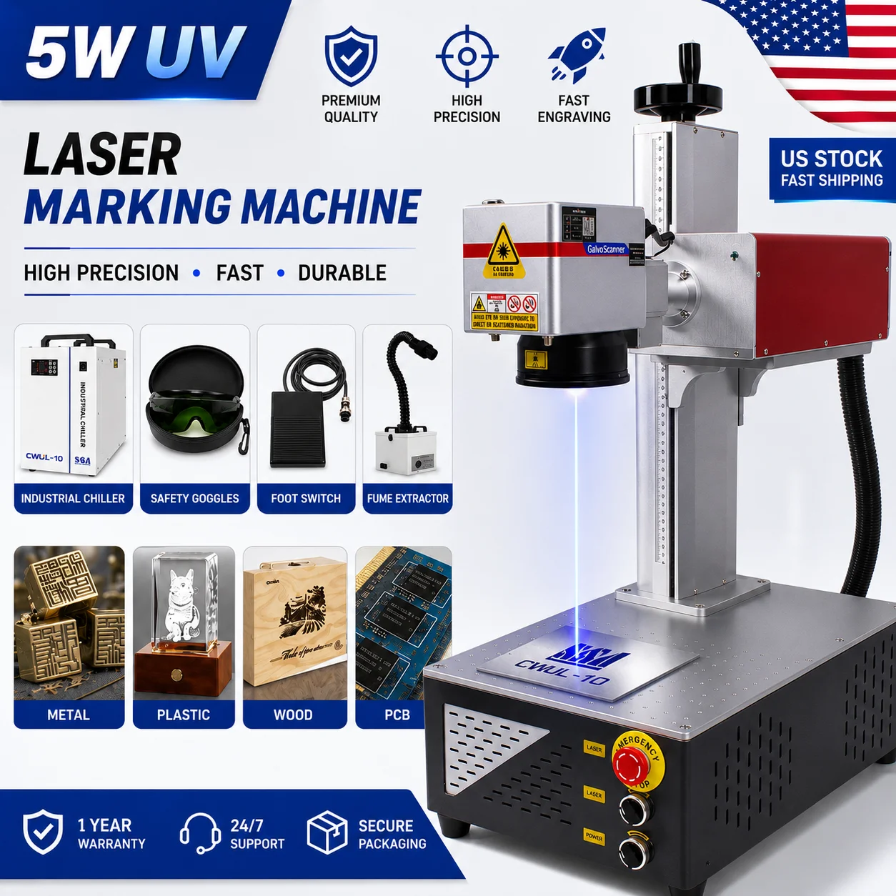 

CRS 5W UV Marking Machine 200mm/175mm Field Lens Water Cooling Heat Dissipation Suitable for Materials Laser Marking Machine