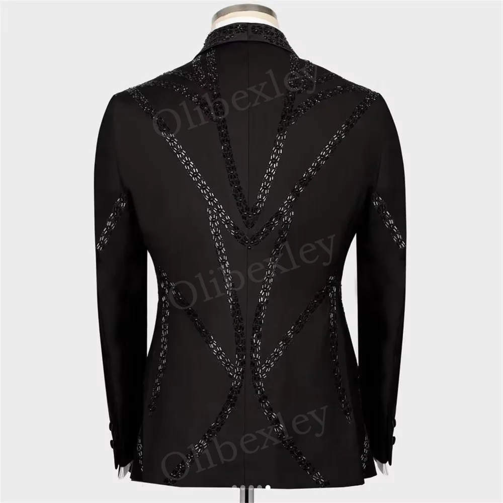 فاخر مطرز حجر سليم صالح البدلة للرجال شال التلبيب سترة وسراويل 2 قطعة العريس سهرة الأعمال حفلة موسيقية مخصصة السترة #3