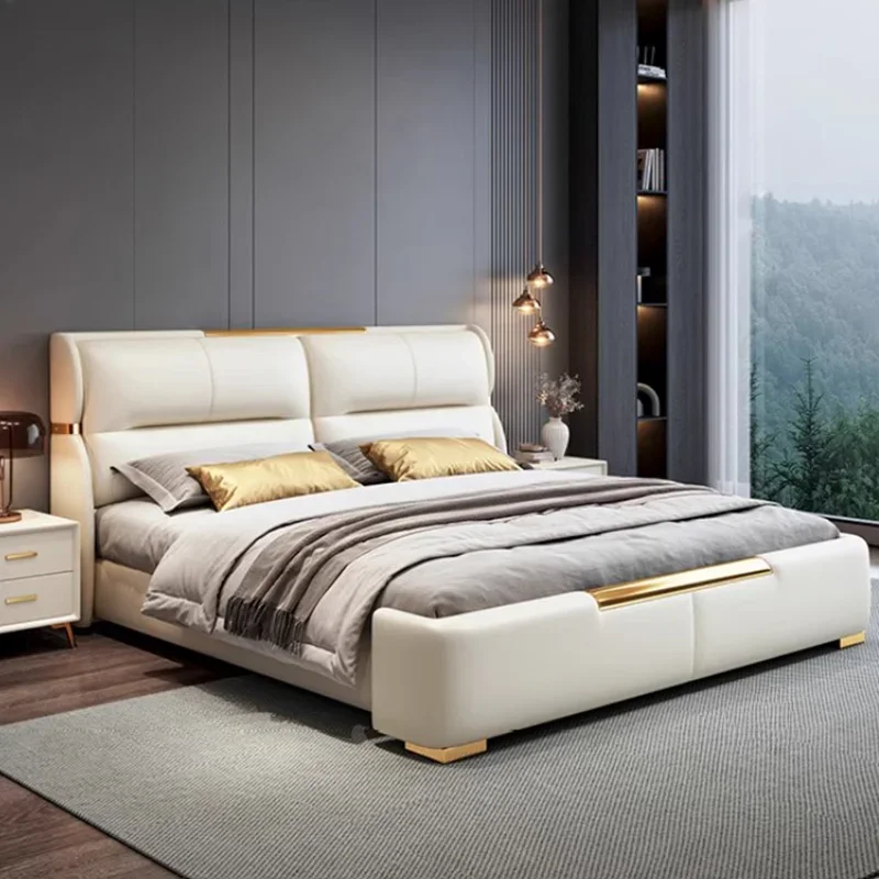 Double Luxury King Size Bed Frame Storage Italian Comferter Leather Bed Modern Villa Camas Matrimonial Bedroom Set Furniture