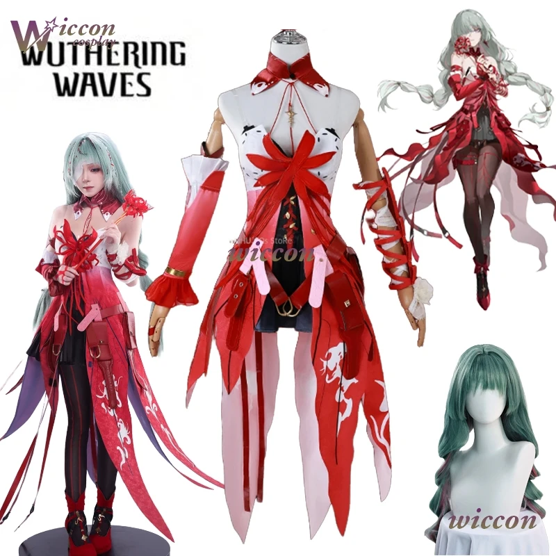 Game Wuthering Waves Phrolova Wuwa Cosplay Costume Red Spider Lily Suit Gorgeous Dress Uniform Wig Halloween Party Outfit Women